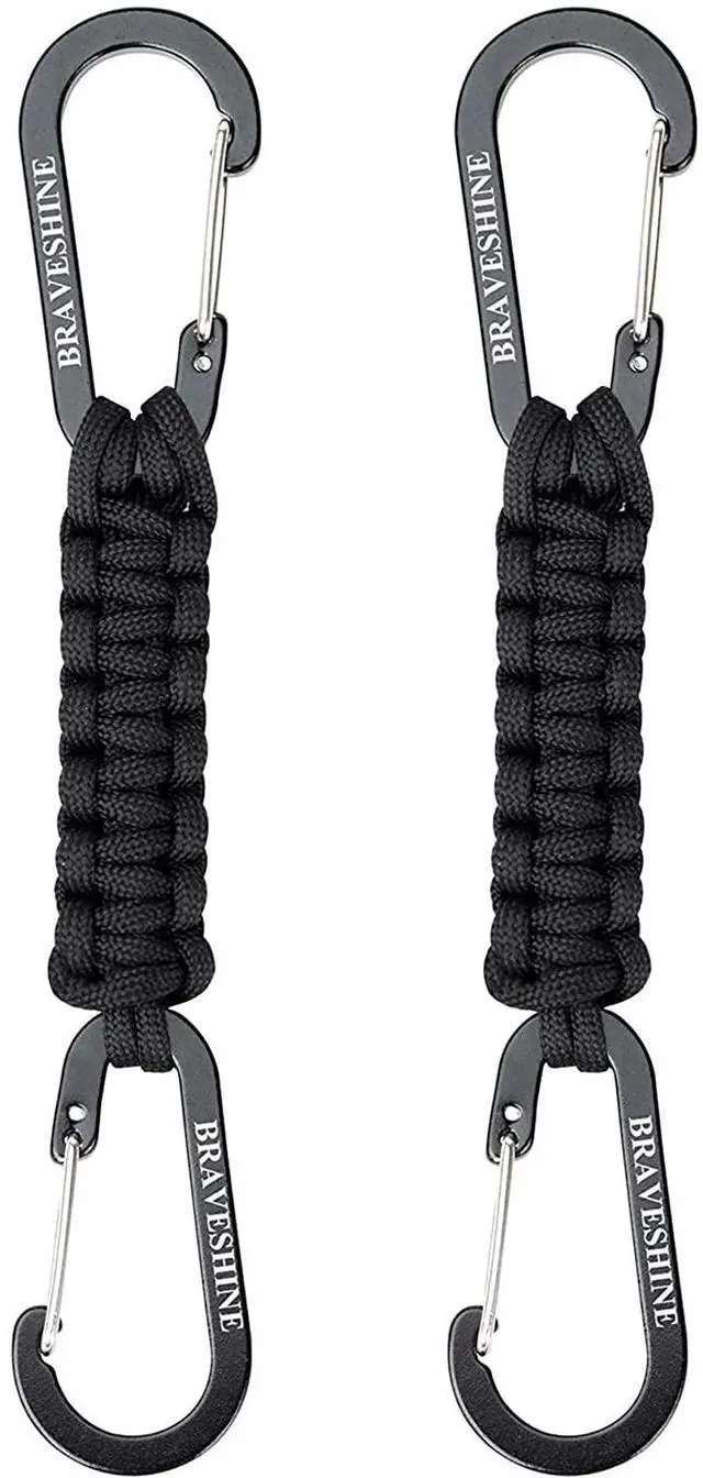 Main image of Paracord Keychain Carabiner Clip | D Ring Hanger Lanyard Hook | 7.3inch Long | Black | for Stroller, Water Bottle, Key, Backpacks, Men, Women, Luggage, Car Seat Headrest, Fence, Bag Charms
