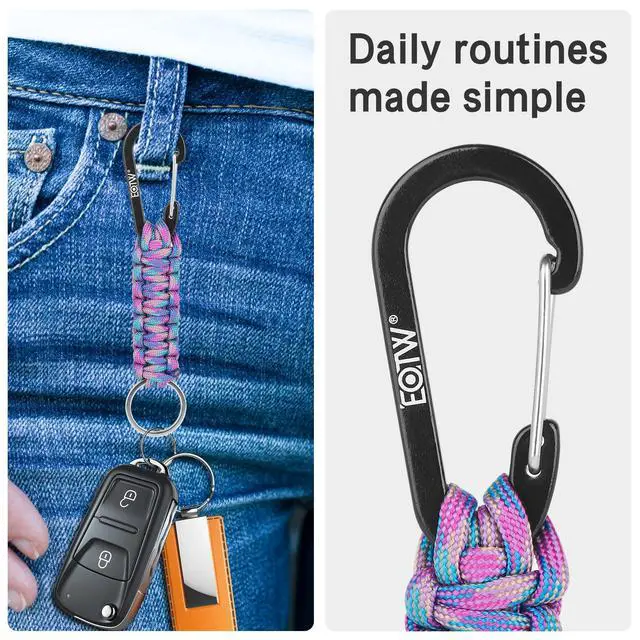 Alt view image 3 of 6 - Carabiner Keychain,Paracord Keychain Small Aluminum Clip D Ring for Camping, Hiking, Fishing, Or As A Key Organizer
