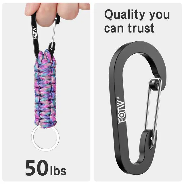 Alt view image 5 of 6 - Carabiner Keychain,Paracord Keychain Small Aluminum Clip D Ring for Camping, Hiking, Fishing, Or As A Key Organizer