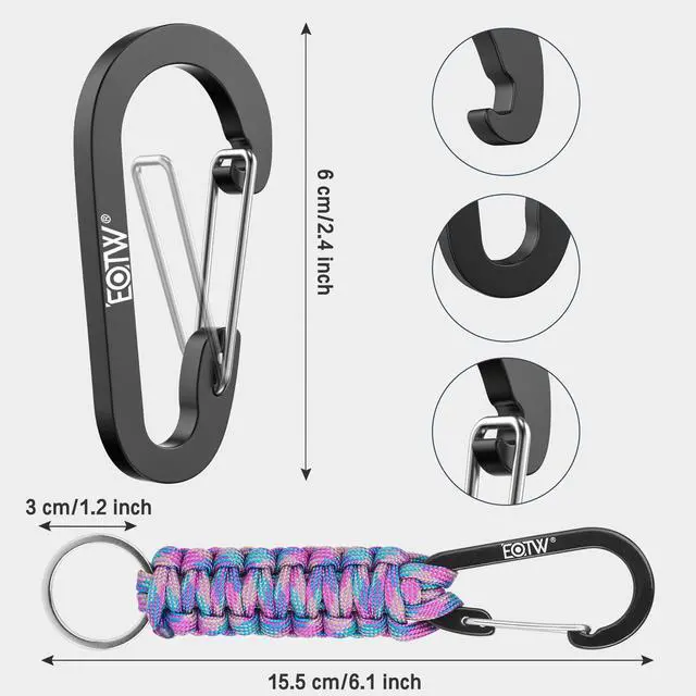 Alt view image 6 of 6 - Carabiner Keychain,Paracord Keychain Small Aluminum Clip D Ring for Camping, Hiking, Fishing, Or As A Key Organizer