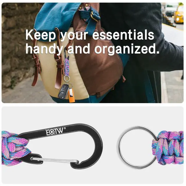 Alt view image 4 of 6 - Carabiner Keychain,Paracord Keychain Small Aluminum Clip D Ring for Camping, Hiking, Fishing, Or As A Key Organizer