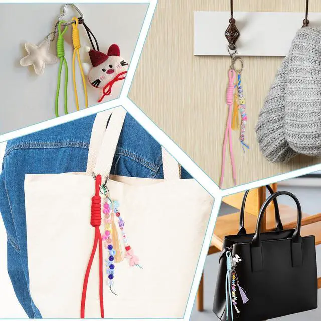Alt view image 3 of 7 - 24 Pcs Paracord Keychain Colorful Rope Keychain Bag Braided Cord | Charms for Purse Handmade Braided Lanyard Knot for Keyring Backpack Handbag Decoration Accessories(12 Colors)