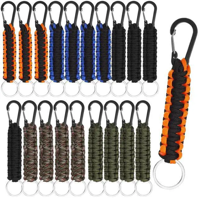 Main image of 20 Pcs Paracord Keychain Military Braided Keychain Clip with Strap Paracord Backpack Strap with Hooks for Camping