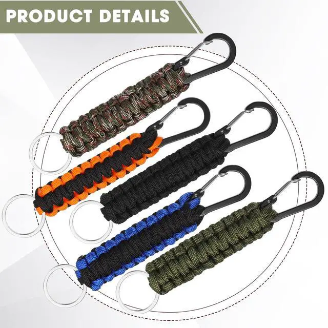 Alt view image 4 of 7 - 20 Pcs Paracord Keychain Military Braided Keychain Clip with Strap Paracord Backpack Strap with Hooks for Camping