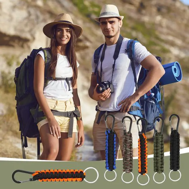 Alt view image 6 of 7 - 20 Pcs Paracord Keychain Military Braided Keychain Clip with Strap Paracord Backpack Strap with Hooks for Camping