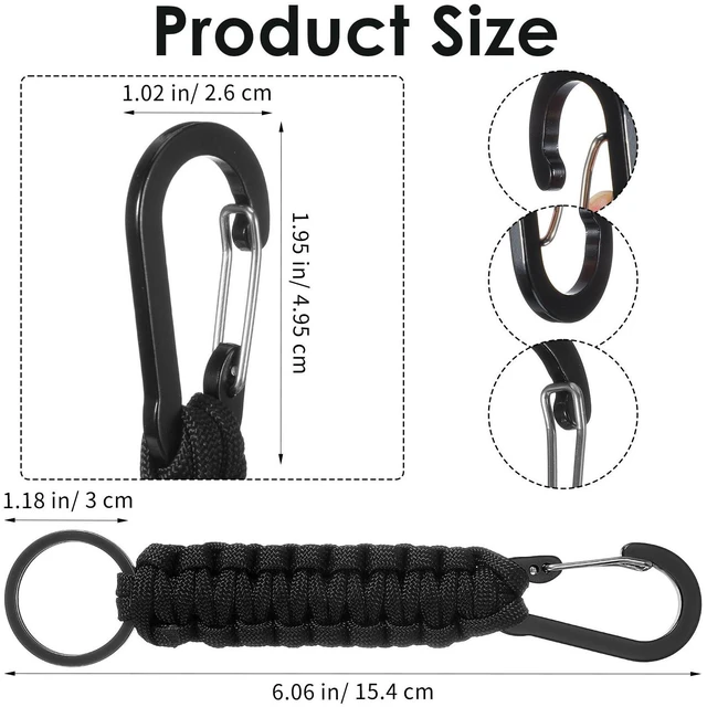 Alt view image 2 of 7 - 3 Pack Paracord Keychain Carabiner Lanyard With Braided Lanyard Aluminum Clip Heavy Duty Key Accessories For Camping Fishing Climbing Hiking Outdoor Backpacks (Black)