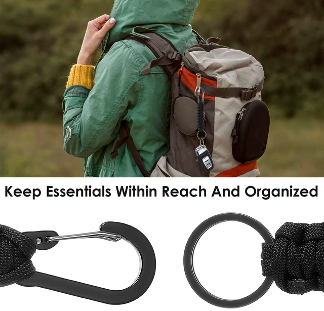 Alt view image 3 of 7 - 3 Pack Paracord Keychain Carabiner Lanyard With Braided Lanyard Aluminum Clip Heavy Duty Key Accessories For Camping Fishing Climbing Hiking Outdoor Backpacks (Black)