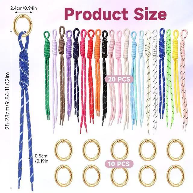Alt view image 2 of 7 - 20 Pack Rope Keychain, Paracord Bag Charm, Colorful Braided Nylon Rope Cord Charms for Backpack Purse Handbag Decoration Accessories