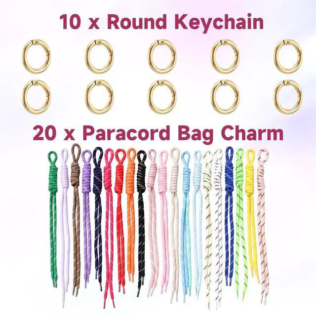 Alt view image 3 of 7 - 20 Pack Rope Keychain, Paracord Bag Charm, Colorful Braided Nylon Rope Cord Charms for Backpack Purse Handbag Decoration Accessories
