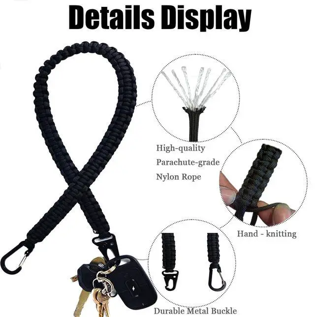 Alt view image 3 of 6 - 24in Heavy Duty Paracord KeychainTactical Rope, Braided Strong Lanyard for Outdoor Activities, Camera, Keys (1)