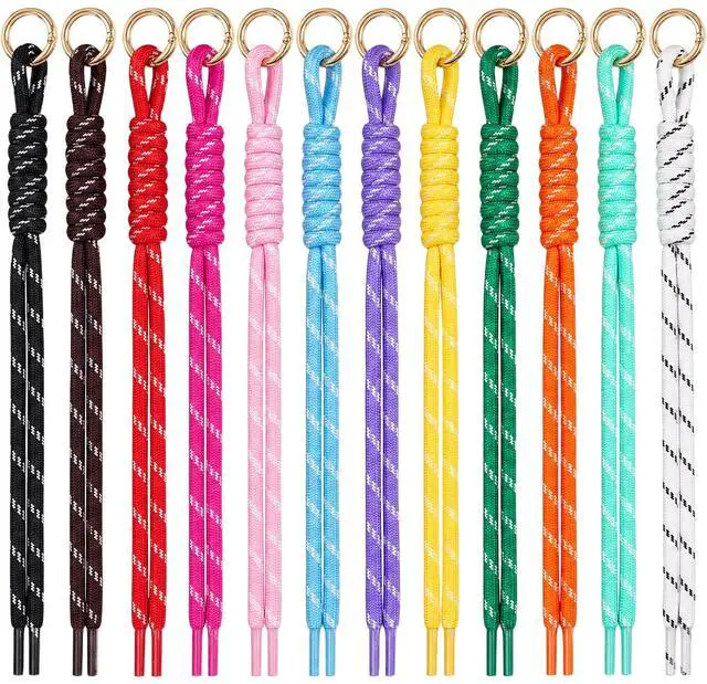 Main image of 12pcs Paracord Rope Keychain, Paracord Keychain Bag Charms, 12 Color | Polyester & Zinc Alloy, Colorful, Braided Rope, Knot, 9.84in, for Handbag Purse Backpack Decoration