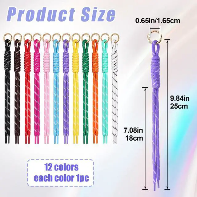 Alt view image 2 of 7 - 12pcs Paracord Rope Keychain, Paracord Keychain Bag Charms, 12 Color | Polyester & Zinc Alloy, Colorful, Braided Rope, Knot, 9.84in, for Handbag Purse Backpack Decoration