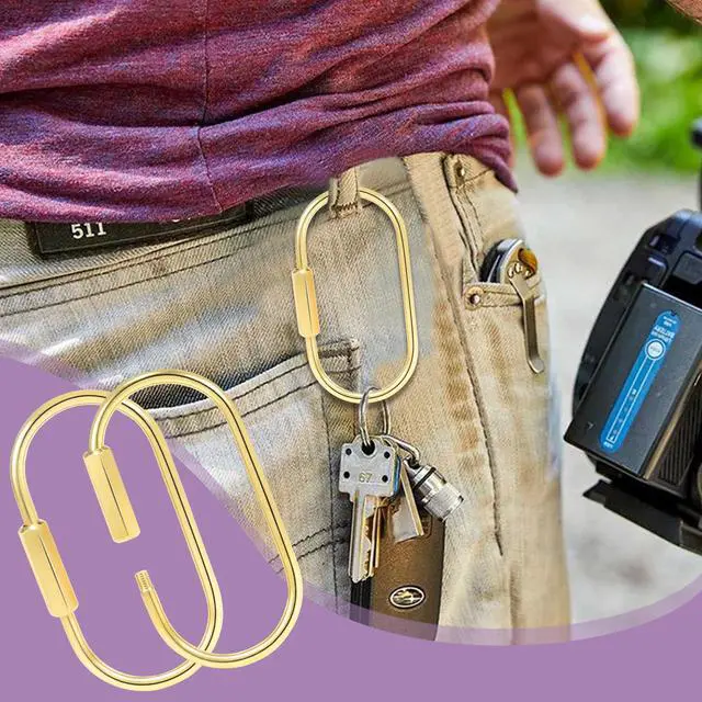 Alt view image 2 of 6 - 6 Pack Brass Keychain Gold Carabiner Clip with Secure Locking Screw Carabiners Key Holder Keychains Key Ring for Outdoor Camping Paracord Lanyard Keys Chain Backpack Bags Luggage Tags Clip Anti-Theft