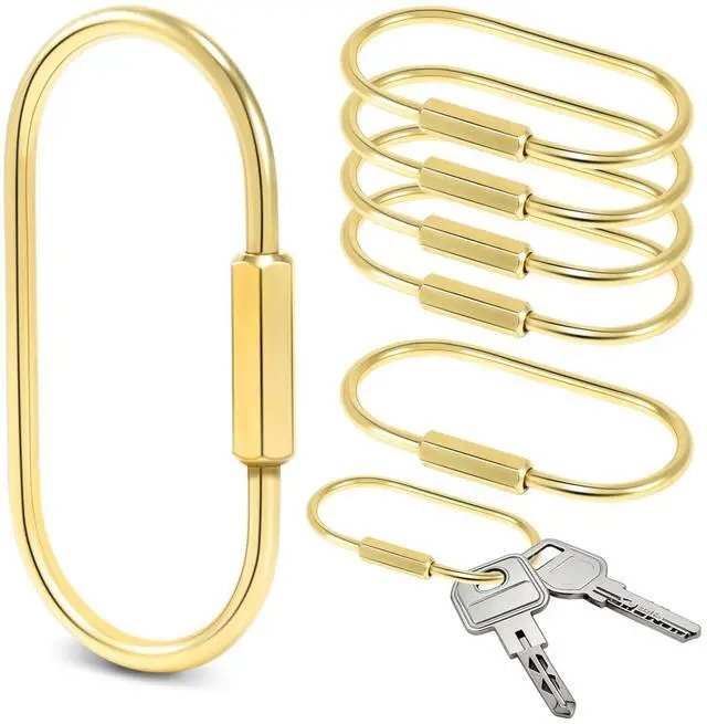 Main image of 6 Pack Brass Keychain Gold Carabiner Clip with Secure Locking Screw Carabiners Key Holder Keychains Key Ring for Outdoor Camping Paracord Lanyard Keys Chain Backpack Bags Luggage Tags Clip Anti-Theft