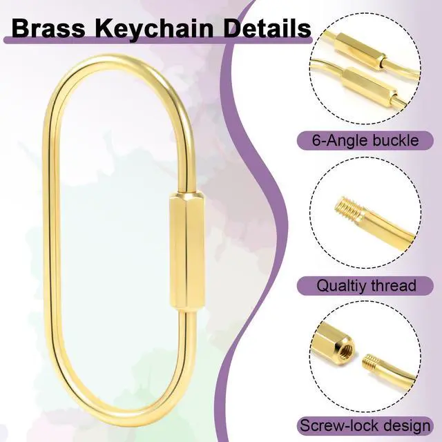 Alt view image 3 of 6 - 6 Pack Brass Keychain Gold Carabiner Clip with Secure Locking Screw Carabiners Key Holder Keychains Key Ring for Outdoor Camping Paracord Lanyard Keys Chain Backpack Bags Luggage Tags Clip Anti-Theft