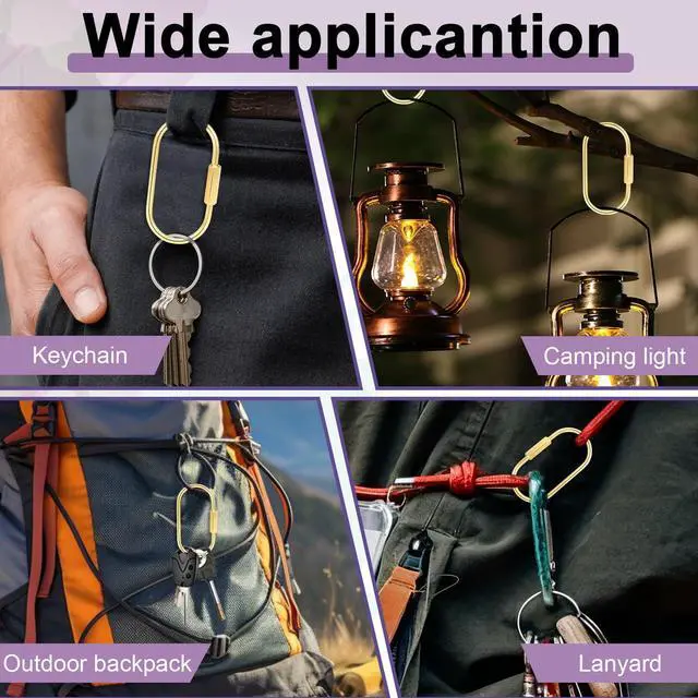 Alt view image 5 of 6 - 6 Pack Brass Keychain Gold Carabiner Clip with Secure Locking Screw Carabiners Key Holder Keychains Key Ring for Outdoor Camping Paracord Lanyard Keys Chain Backpack Bags Luggage Tags Clip Anti-Theft