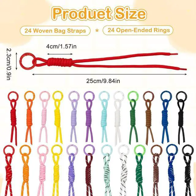 Alt view image 2 of 7 - 24PCS Cute Nylon Paracord Keychain with 24Pcs Key Rings Braided Rope Keychain Y2k Vintage Bag Charm for Purse, Backpack (24+24-Piece Set)