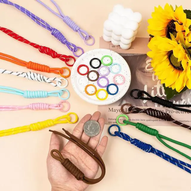 Alt view image 5 of 7 - 24PCS Cute Nylon Paracord Keychain with 24Pcs Key Rings Braided Rope Keychain Y2k Vintage Bag Charm for Purse, Backpack (24+24-Piece Set)