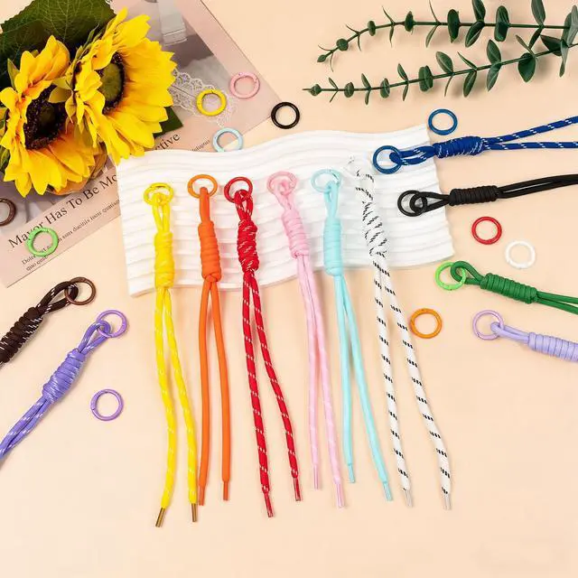 Alt view image 6 of 7 - 24PCS Cute Nylon Paracord Keychain with 24Pcs Key Rings Braided Rope Keychain Y2k Vintage Bag Charm for Purse, Backpack (24+24-Piece Set)
