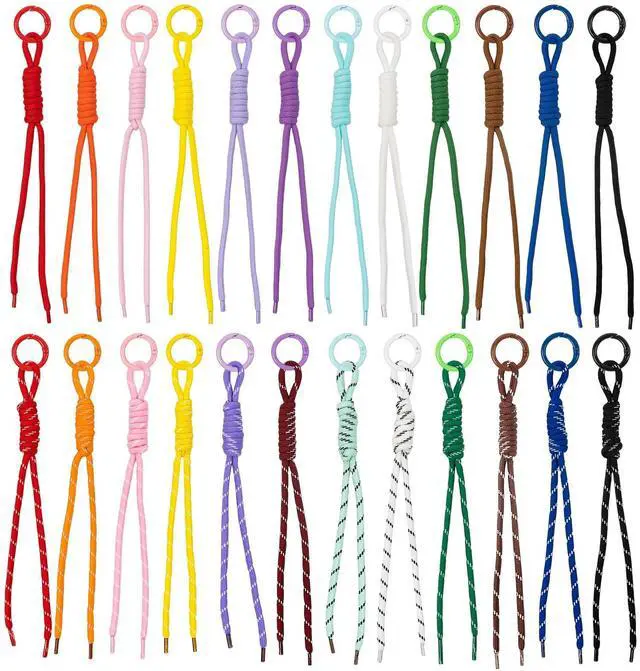 Main image of 24PCS Cute Nylon Paracord Keychain with 24Pcs Key Rings Braided Rope Keychain Y2k Vintage Bag Charm for Purse, Backpack (24+24-Piece Set)