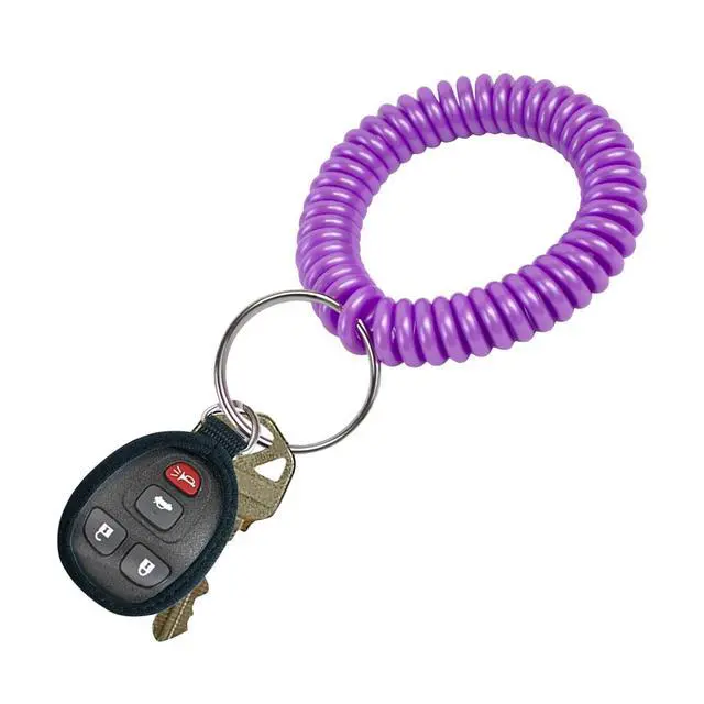 Alt view image 3 of 4 - 2 Spiral Wrist Coil with Steel Key Ring, Flexible Wrist Band Key Chain Bracelet, Stretches to 12, Purple 1 PK (410651)