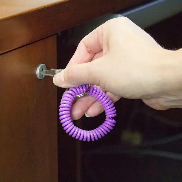 Alt view image 4 of 4 - 2 Spiral Wrist Coil with Steel Key Ring, Flexible Wrist Band Key Chain Bracelet, Stretches to 12, Purple 1 PK (410651)