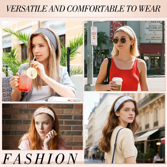 Alt view image 6 of 7 - Flower Headbands for Music Festival Outfits, Cute Headbands for Teen Girls Daily Outfit Gatherings Non Slip Floral Stripe Fashion Hair Bands