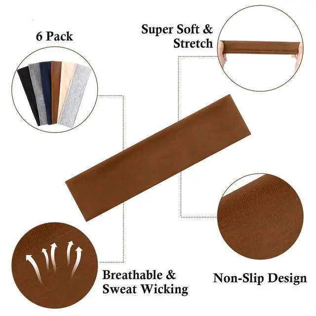 Alt view image 4 of 7 - Headbands for Women Short Hair Non Slip Elastic Sweat Hairbands Soft Fabric Hair Bands Workout Yoga Running Sport Thin Hairwrap for Girls