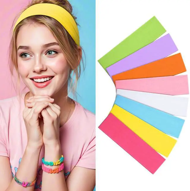 Main image of Neon Headbands for Women and Teen Girls 8 Pack, Stocking Stuffers | Soft Non Slip Stretchy Fabric Hair Accessories Heaband for Yoga, Running, Workout, Daily Wear, Xmas Valentines Gift Easter