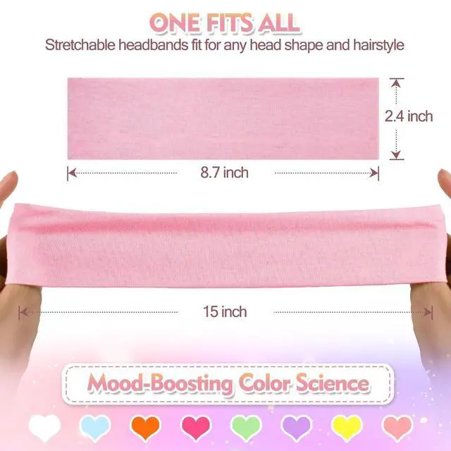 Alt view image 3 of 7 - Neon Headbands for Women and Teen Girls 8 Pack, Stocking Stuffers | Soft Non Slip Stretchy Fabric Hair Accessories Heaband for Yoga, Running, Workout, Daily Wear, Xmas Valentines Gift Easter
