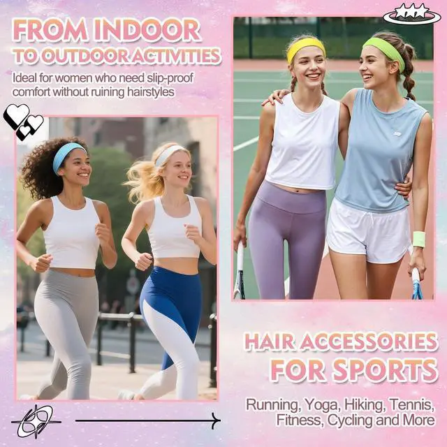 Alt view image 6 of 7 - Neon Headbands for Women and Teen Girls 8 Pack, Stocking Stuffers | Soft Non Slip Stretchy Fabric Hair Accessories Heaband for Yoga, Running, Workout, Daily Wear, Xmas Valentines Gift Easter