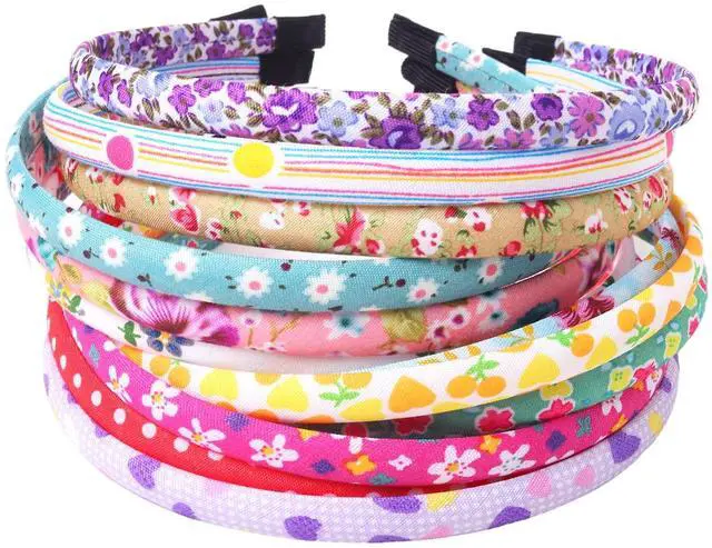 Main image of Headbands for Girls 12Pcs Thin Head Bands for Girls Hairbands for Toddler Floral Cloth Fabric Covered Headband Birthday Party Favors