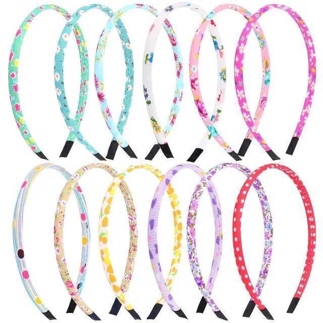 Alt view image 7 of 7 - Headbands for Girls 12Pcs Thin Head Bands for Girls Hairbands for Toddler Floral Cloth Fabric Covered Headband Birthday Party Favors