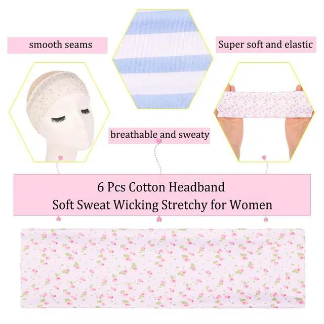 Alt view image 5 of 7 - Women's Headbands for Short Hair Non Slip Elastic Floral Hairbands Soft Fabric Stripe Head Bands for s Heart Headbands