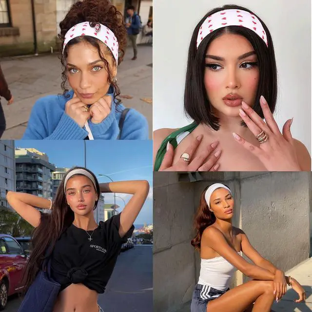 Alt view image 4 of 7 - Women's Headbands for Short Hair Non Slip Elastic Floral Hairbands Soft Fabric Stripe Head Bands for s Heart Headbands