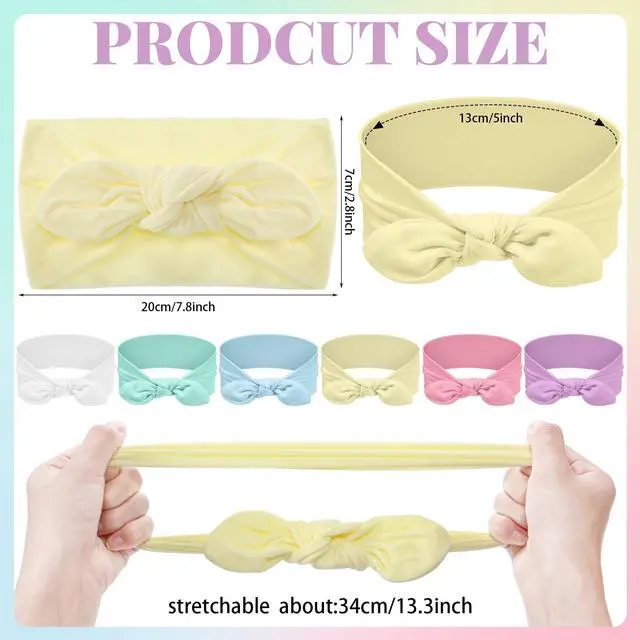 Alt view image 2 of 6 - 12 Pack Girls Headbands, Rabbit Ear Bow Hairbands | Cute Toddler Headbands Bulk, Pastel Color, Stretchy Wide Cloth Hair Accessories, for Kids Birthday Party Favors, Gifts