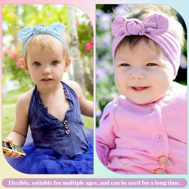 Alt view image 5 of 6 - 12 Pack Girls Headbands, Rabbit Ear Bow Hairbands | Cute Toddler Headbands Bulk, Pastel Color, Stretchy Wide Cloth Hair Accessories, for Kids Birthday Party Favors, Gifts