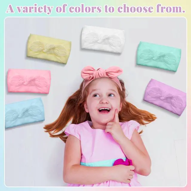 Alt view image 6 of 6 - 12 Pack Girls Headbands, Rabbit Ear Bow Hairbands | Cute Toddler Headbands Bulk, Pastel Color, Stretchy Wide Cloth Hair Accessories, for Kids Birthday Party Favors, Gifts