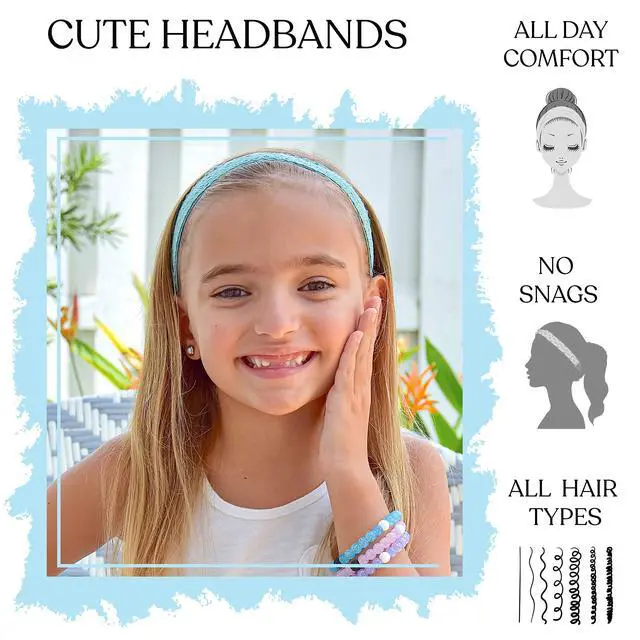 Alt view image 3 of 7 - 5 Lace Headbands for Girls, Adjustable No Slip Stretch Elastic Girl Headband, Dressy Pastel Lacy Headwraps, Cute Plain Solid Color Hair Accessories for Kids Easter Basket Stuffers
