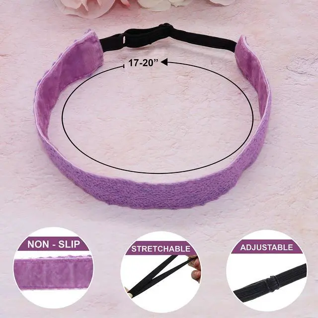 Alt view image 4 of 7 - 5 Lace Headbands for Girls, Adjustable No Slip Stretch Elastic Girl Headband, Dressy Pastel Lacy Headwraps, Cute Plain Solid Color Hair Accessories for Kids Easter Basket Stuffers