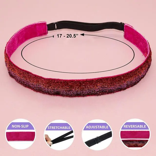 Alt view image 4 of 7 - 6 Glitter Headbands for Girls, Adjustable Non Slip Head Bands for Kids, Cute Sparkly Stretch Elastic Hair Accessories for Gymnastics For Teen Girls, Women