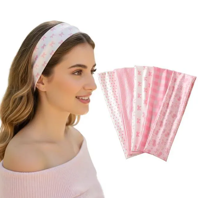 Alt view image 2 of 5 - 5 Pack Sport Headbands for Women & Girl, Elastic Soft Fabric Non-Slip Hair Bands Hair Warp for Daily Workout Yoga Running Sports Everyday use (Pink)