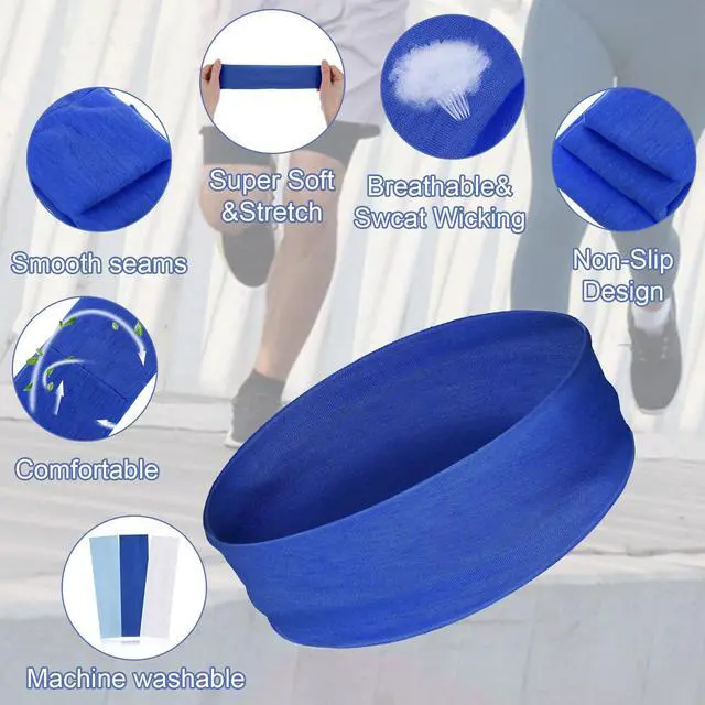 Alt view image 3 of 7 - 3Pcs Non Slip Headbands Soft Elastic Head Bands for Women Girls | Wide Stretchy Headband for Yoga Workout Sports Gym White & Blue Sweat Headbands Trendy Hair Accessories