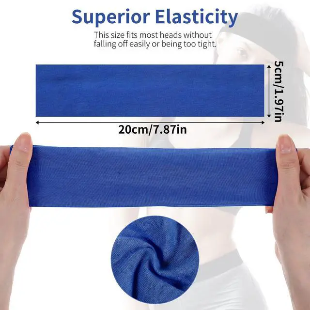 Alt view image 2 of 7 - 3Pcs Non Slip Headbands Soft Elastic Head Bands for Women Girls | Wide Stretchy Headband for Yoga Workout Sports Gym White & Blue Sweat Headbands Trendy Hair Accessories