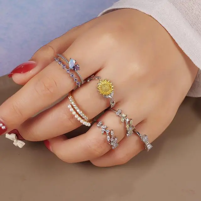 Alt view image 5 of 7 - 12 Pcs Rose Gold Rings for Women Knuckle Rings Set - Engagement Rings for Women - Cubic Zirconia Rings for Teen Girls - Stackable Rings for Women Finger Rings- Pack of Silver Rings for Teen Girls