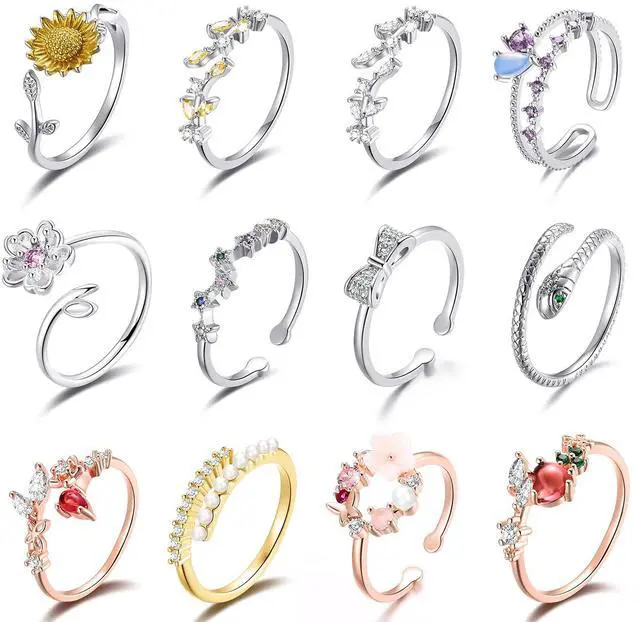 Main image of 12 Pcs Rose Gold Rings for Women Knuckle Rings Set - Engagement Rings for Women - Cubic Zirconia Rings for Teen Girls - Stackable Rings for Women Finger Rings- Pack of Silver Rings for Teen Girls