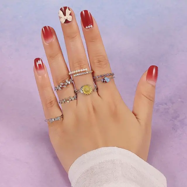 Alt view image 4 of 7 - 12 Pcs Rose Gold Rings for Women Knuckle Rings Set - Engagement Rings for Women - Cubic Zirconia Rings for Teen Girls - Stackable Rings for Women Finger Rings- Pack of Silver Rings for Teen Girls