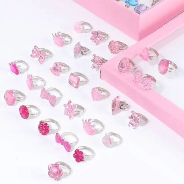 Alt view image 3 of 5 - ONEST 100 Pieces Cute Rings Jewelry Rings Pretend Play Ring and Dress up Ring Gift