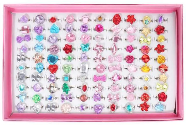 Alt view image 2 of 5 - ONEST 100 Pieces Cute Rings Jewelry Rings Pretend Play Ring and Dress up Ring Gift