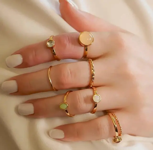 Alt view image 2 of 6 - 8pcs Gold Knuckle Ring Set for Women Vintage Stackable Midi Finger Rings Set